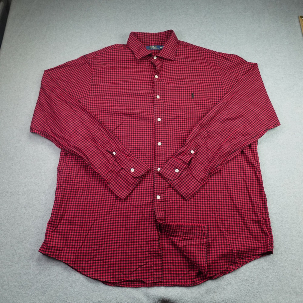 Polo Ralph Lauren Shirt Mens XXL Red Black Gingham Check Button Down Long Sleeve